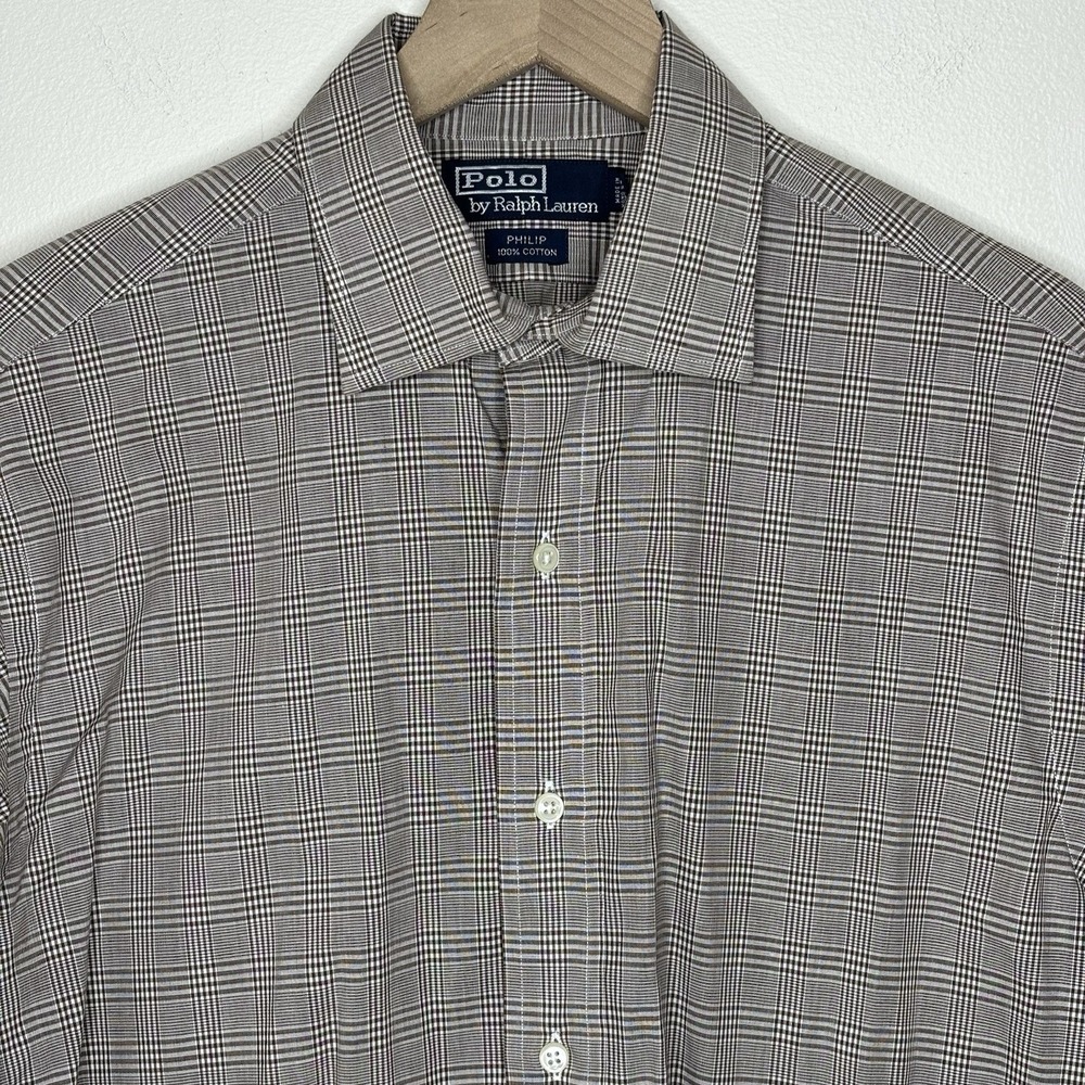 Polo Ralph Lauren 15 1/2 Classic Fit Brown Plaid Button Down Shirt Philip 32/33